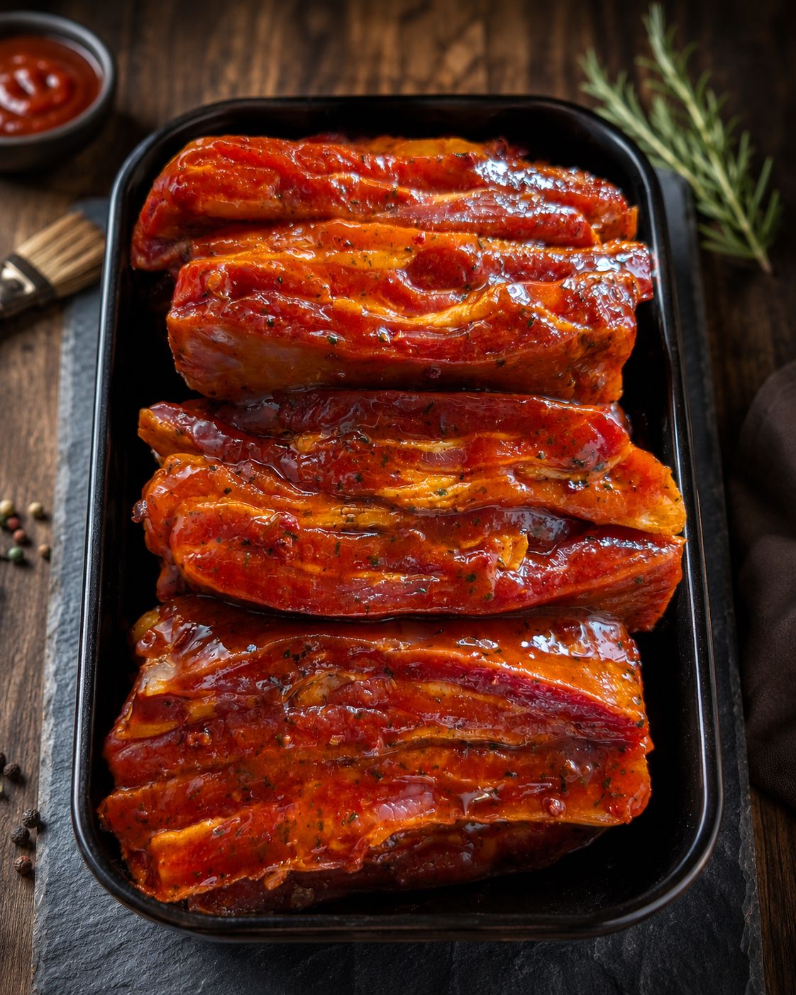 Travers de porc (sauce barbecue ou oignons/bacon)